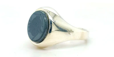 Hematite Intaglio Oval Signet Ring - Sterling Silver 6.7g
