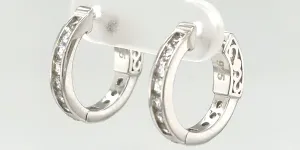 Solid Silver & Cubic Zirconia Hinged Huggies Style Hoop Earrings 3.6g ( 15.3 x 16.2 x 2.9mm )