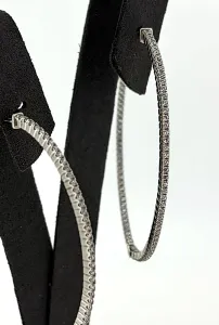 Solid Silver & Cubic Zirconia Oval Hinged Hoop Earrings 9.7g ( 55.5 x 46 x 1.8mm)