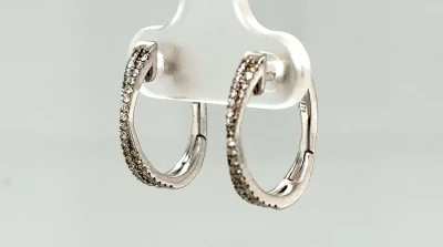 0.25ct Diamond & 9ct White Gold Kiss Hoop Earrings 2.4g