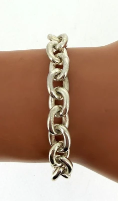 Solid Sterling Silver 9.3mm Belcher Linked Bracelet 39.7g ( Upto 9 inch)