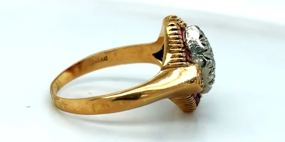 0.80ct Ruby & 0.30ct Diamond Art Deco Style Dress Ring -18ct Gold 7.3g