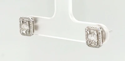 0.37ct Diamond & 18ct White Gold Halo Stud Earrings 1.8g