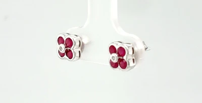 0.70ct Ruby & 0.02ct Diamond Stud Earrings -9ct White Gold 1.5g