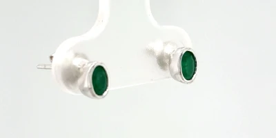 0.20ct Emerald & 9ct White Gold Stud Earrings 0.8g