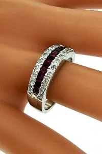 Ruby & Diamond 6.5mm 14ct White Gold Band 5.6g
