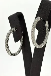 Solid Silver & Cubic Zirconia Hinged Hoop Earrings 7.9g ( 31 x 31 x 2.5mm )