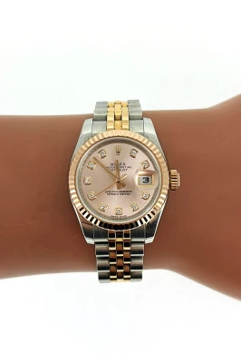 Rolex 26mm DateJust Pink Diamond Dot Dial (2015 Box & Papers) 18ct Rose Gold & Stainless Steel