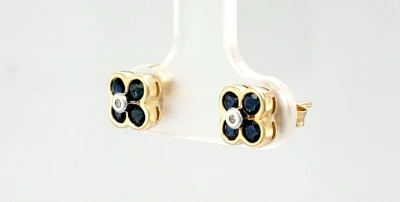 0.74ct Sapphire & 0.02ct Diamond Stud Earrings 9ct Gold 1.5g