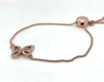 0.30ct Diamond & 14ct Rose Gold Butterfly Bracelet with Slide Clasp 7.5inch 5.8g