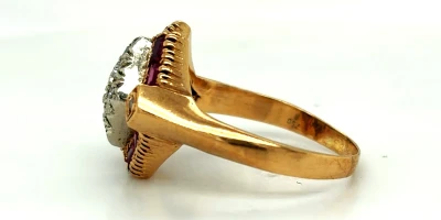 0.80ct Ruby & 0.30ct Diamond Art Deco Style Dress Ring -18ct Gold 7.3g