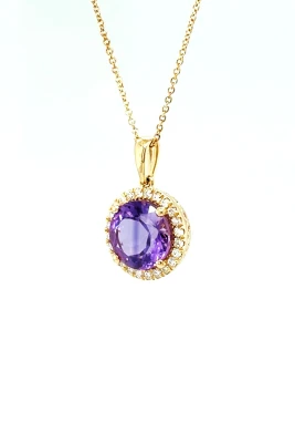 2.53ct Amethyst & 0.19ct Diamond Pendant - 9ct Gold 16/18 Inch 2.95g
