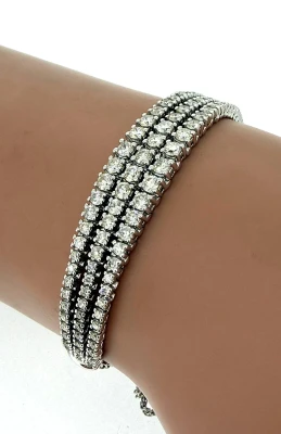 3.00ct Diamond & 10ct White Gold Triple Row Adjustable Tennis Bracelet 14.9g