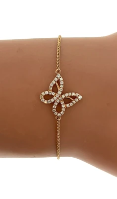 0.30ct Diamond & 14ct Rose Gold Butterfly Bracelet with Slide Clasp 7.5inch 5.8g