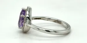 1.00ct Amethyst & 0.10ct Diamond Halo Ring- 9ct White Gold 2.4g