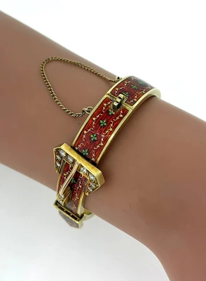 0.50ct Diamond & Fancy Enamel Buckle Bangle 35.9g