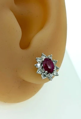 0.80ct Ruby & 0.66ct Diamond Halo Stud Earrings 18ct White Gold 2.7g