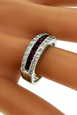 Ruby & Diamond 6.5mm 14ct White Gold Band 5.6g