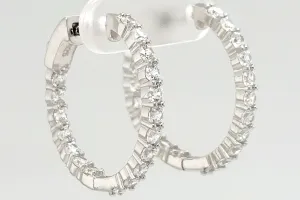 Solid Silver & Cubic Zirconia Hinged Hoop Earrings 5.6g ( 25 x 25.5 x 2.5mm )
