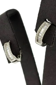 Solid Silver & 3 row Cubic Zirconia Huggies Hoop Earrings 4.4g ( 14 x 14 x 4.2 mm)