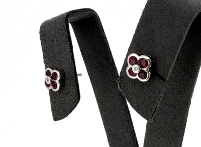 0.70ct Ruby & 0.02ct Diamond Stud Earrings -9ct White Gold 1.5g