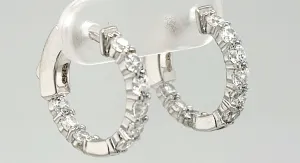 Solid Silver & Cubic Zirconia Huggies Style Hinged Hoop Earrings 2.8g ( 15 x 16 x 2.5mm )