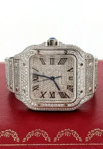 Santos De Cartier 38mm Stainless Steel -FULL DIAMOND - 2025 Box & Papers Model: WSSA-0018
