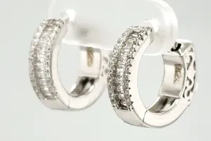 Solid Silver & 3 row Cubic Zirconia Huggies Hoop Earrings 4.4g ( 14 x 14 x 4.2 mm)