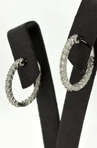Solid Silver & Cubic Zirconia Hinged Hoop Earrings 5.6g ( 25 x 25.5 x 2.5mm )