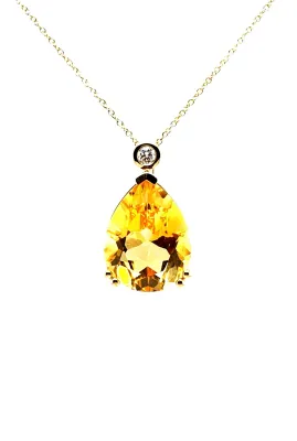 9.50ct Citrine & 0.08ct Diamond Pendant 9ct Gold 16/18Inch 5.43g