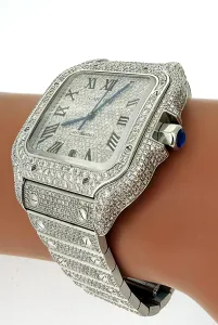 Santos De Cartier 38mm Stainless Steel -FULL DIAMOND - 2025 Box & Papers Model: WSSA-0018