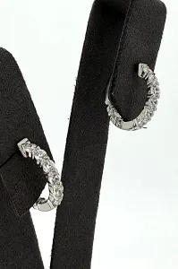 Solid Silver & Cubic Zirconia Huggies Style Hinged Hoop Earrings 2.8g ( 15 x 16 x 2.5mm )