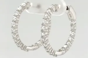 Solid Silver & Cubic Zirconia Hinged Hoop Earrings 5.6g ( 25 x 25.5 x 2.5mm )