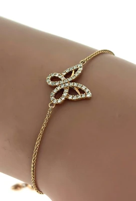 0.30ct Diamond & 14ct Rose Gold Butterfly Bracelet with Slide Clasp 7.5inch 5.8g
