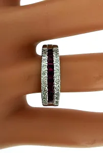 Ruby & Diamond 6.5mm 14ct White Gold Band 5.6g