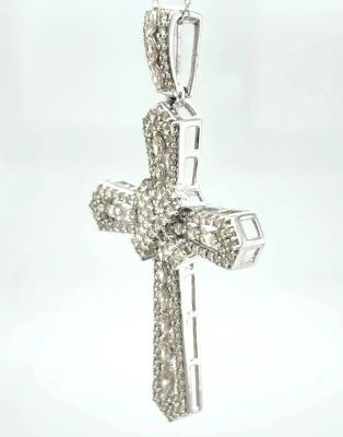 3.41ct Diamond & 9ct White Gold Cross Pendant (64mm x 36.4mm)- 12.5g