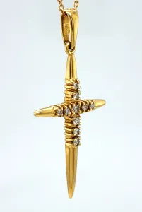 0.10ct Diamond & 18ct Gold Cross Pendant 1.18g ( 30mm x 15mm)