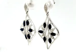 0.72ct Sapphire & 0.10ct Diamond Drop Earrings 9ct White Gold 3.37g