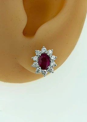 0.80ct Ruby & 0.66ct Diamond Halo Stud Earrings 18ct White Gold 2.7g