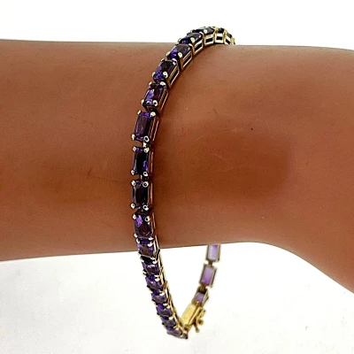 6.00ct Amethyst & 9ct Gold Tennis Bracelet 5.6g 7.5inch